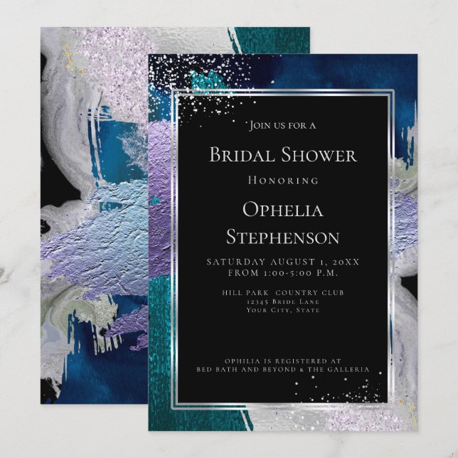 Invitación BRIDAL SHOWER | Elegante Negrita Negrita Verde azu (Anverso / Reverso)