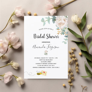 Invitación Bridal Shower eucalipto abeja de burbujas florales