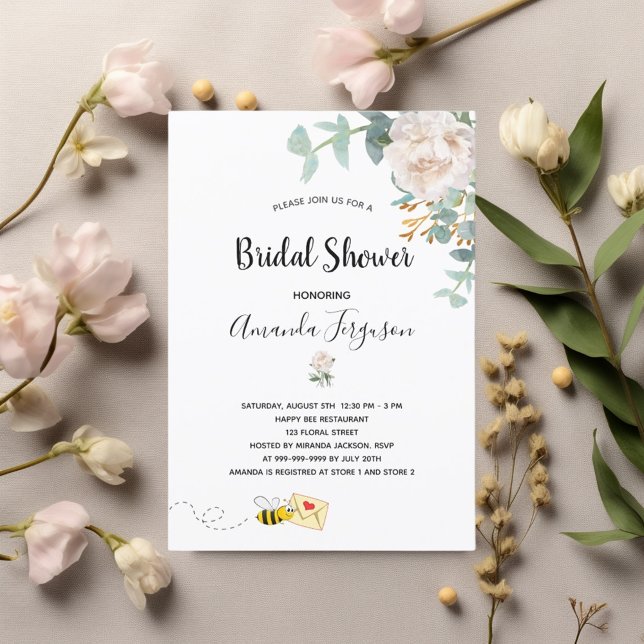 Invitación Bridal Shower eucalipto abeja de burbujas florales (Subido por el creador)