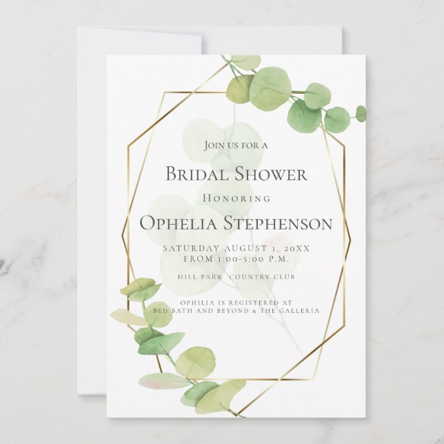 Invitación BRIDAL SHOWER | Eucalipto de primavera moderna (Anverso)