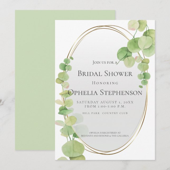 Invitación BRIDAL SHOWER | Eucalipto de primavera moderna (Anverso / Reverso)