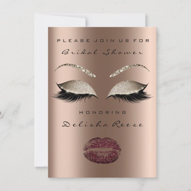 Invitación Bridal Shower Eyes Bronze Sparkly Limite Borgoña (Anverso)