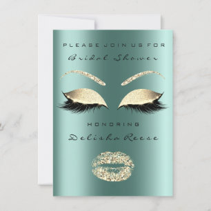 Invitación Bridal Shower Eyes Gold Sparkly Ligas Verde azulad