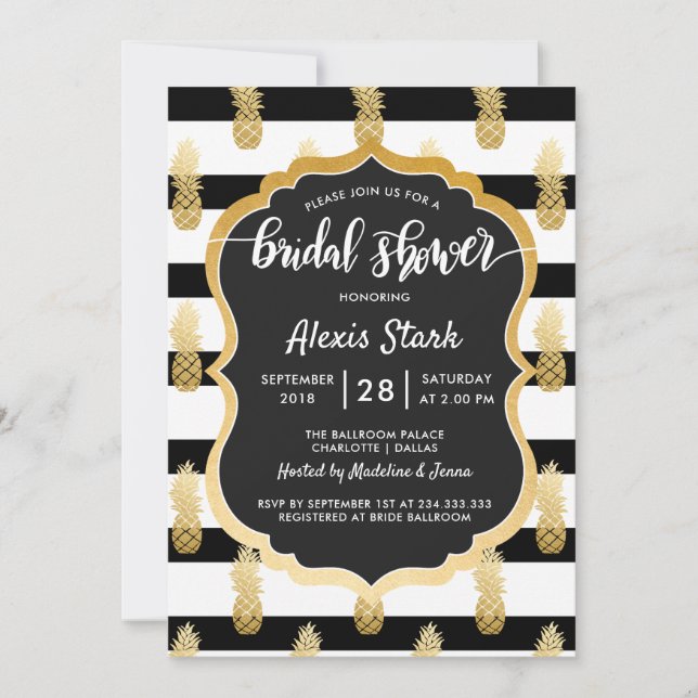 Invitación Bridal Shower | Faux Relieve metalizado dorado Piñ (Anverso)