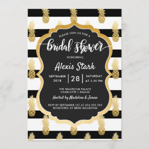 Invitación Bridal Shower   Faux Relieve metalizado dorado Piñ