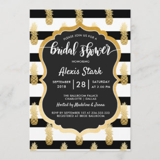Invitación Bridal Shower | Faux Relieve metalizado dorado Piñ