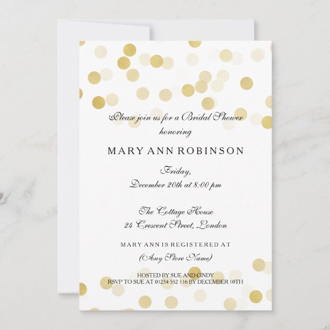 Invitación Bridal Shower Faux Relieve metalizado dorado Purpu (Anverso)