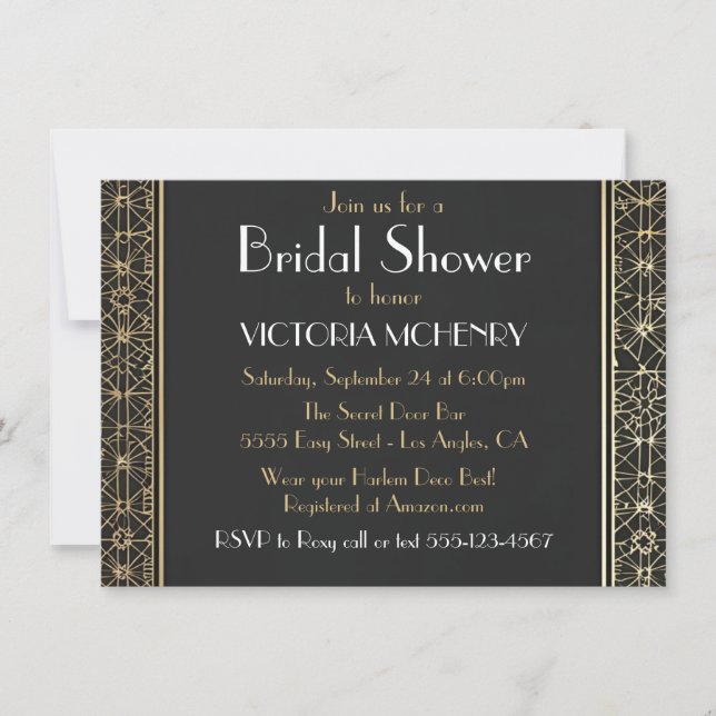 Invitación Bridal Shower Flapper Grandes Noches Gatsby Harlem (Anverso)