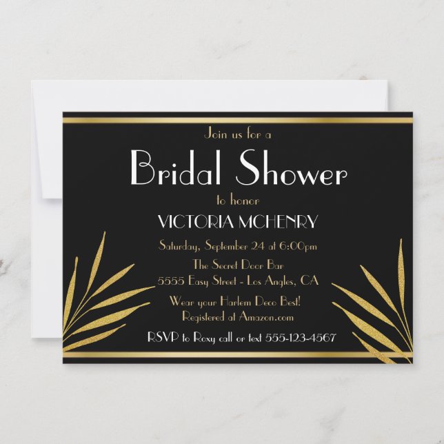 Invitación Bridal Shower Flapper Grandes Noches Gatsby Harlem (Anverso)