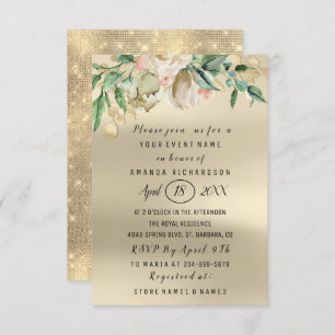 Invitación Bridal Shower Flor Brunch Green Gold Watercolor