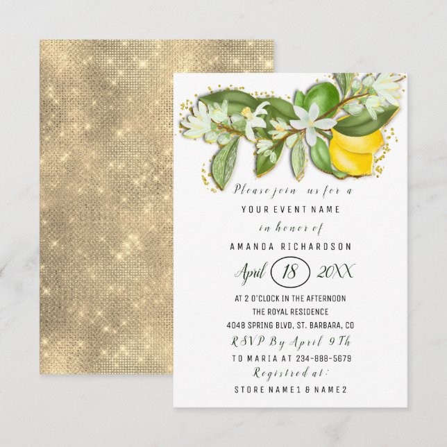Invitación Bridal Shower Flor Brunch Lemon Green White (Anverso / Reverso)