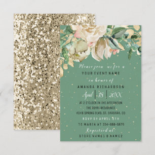 Invitación Bridal Shower Flor Brunch Mint color de agua verde