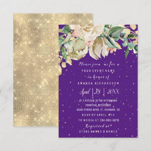 Invitación Bridal Shower Flor Brunch Mint Purple Confetti