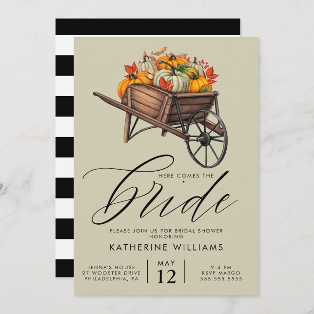 Invitación BRIDAL SHOWER | Floral de barril de rueda otoño (Anverso / Reverso)