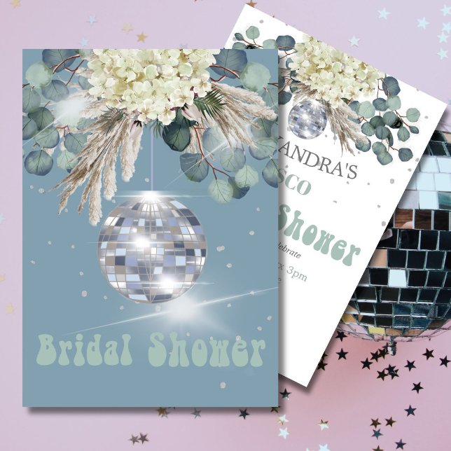 Invitación Bridal Shower Floral Dusty Blue Disco Ball (Subido por el creador)