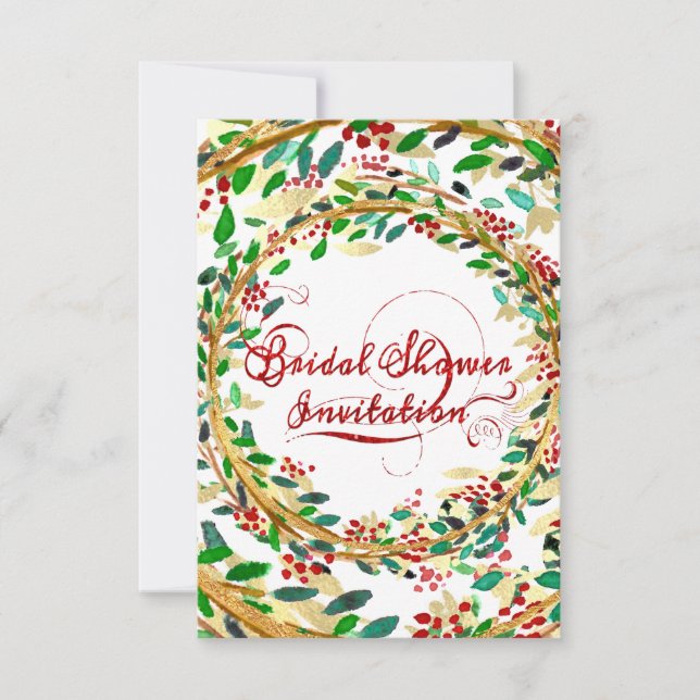 Invitación Bridal Shower Floral Oro Borgoña Verde Rojo (Anverso)