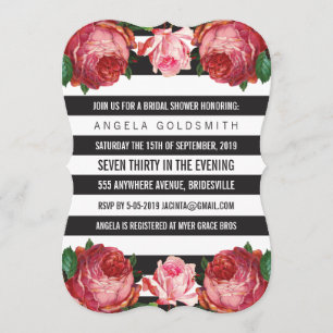 Invitación Bridal Shower Floral Rayas blancas y negras