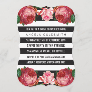 Invitación Bridal Shower Floral Rayas blancas y negras