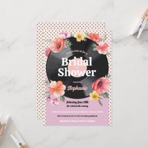 Invitación Bridal Shower Floral Record Música Bachelorette