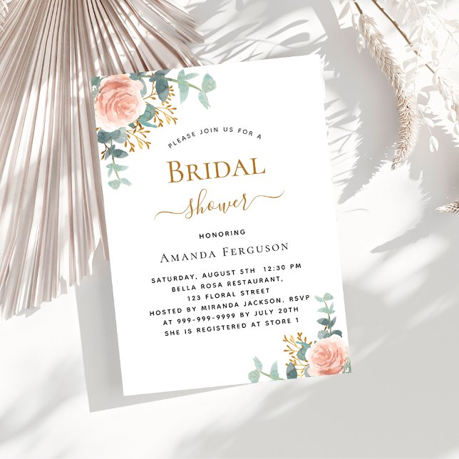Invitación Bridal Shower floral rosa dorado de lujo (Subido por el creador)