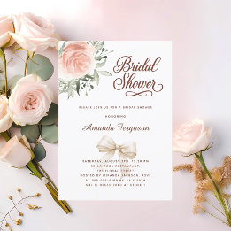 Invitación Bridal Shower floral rosa dorado elegante