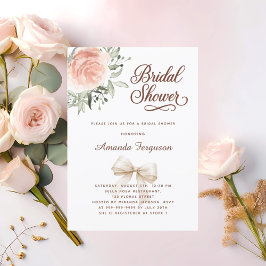Invitación Bridal Shower floral rosa dorado elegante