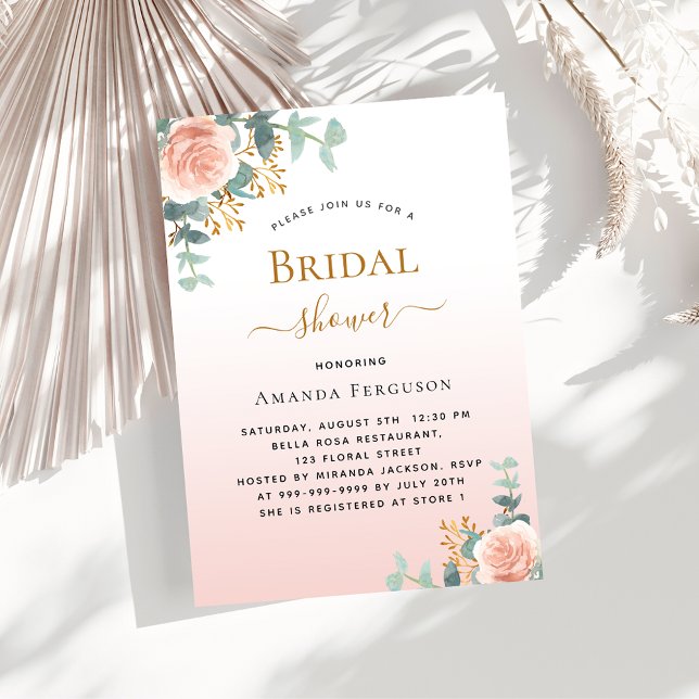 Invitación Bridal Shower floral rosa dorado vegetación (Subido por el creador)