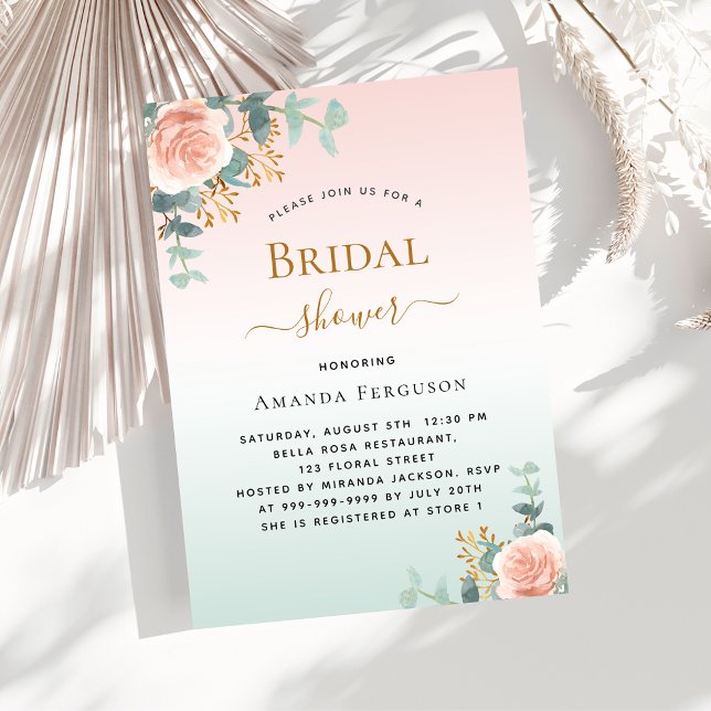 Invitación Bridal Shower floral rosa dorado vegetación (Subido por el creador)
