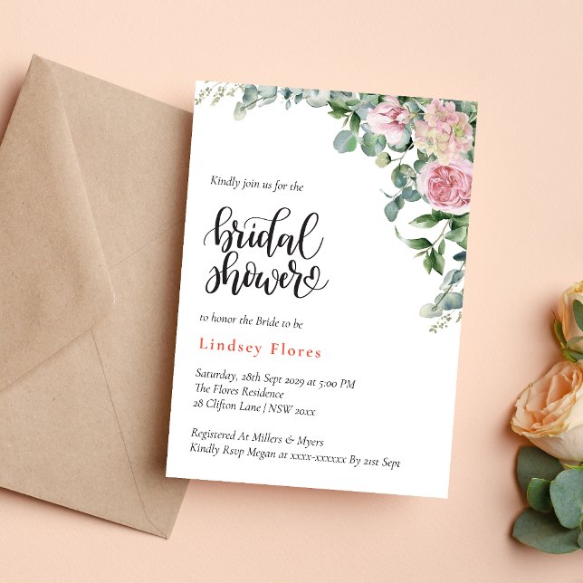 Invitación Bridal Shower Floral Rosa Greenery (Subido por el creador)
