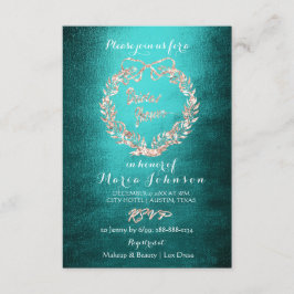 Invitación Bridal Shower Floral Wreath Rosa Gold Verde azulad