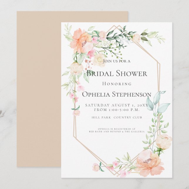 Invitación BRIDAL SHOWER | Florecimiento de primavera en el C (Anverso / Reverso)