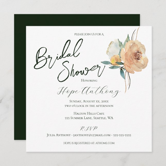 Invitación Bridal Shower Flores de verano brillantes Elegante (Anverso / Reverso)