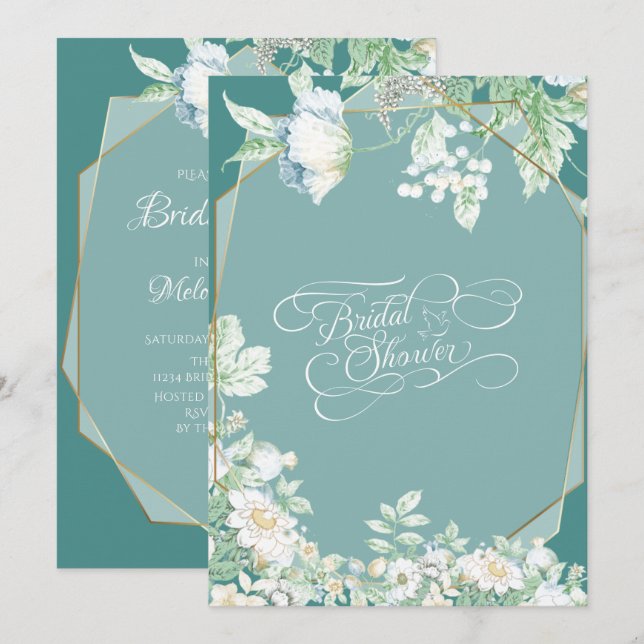 Invitación Bridal Shower | Flores silvestres y bayas geométri (Anverso / Reverso)