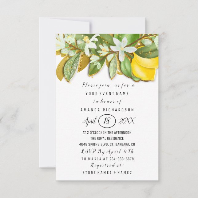 Invitación Bridal Shower Flower Brunch Lemon Tree White (Anverso)