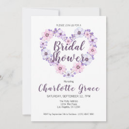 Invitación Bridal Shower Flower Heart Purple White