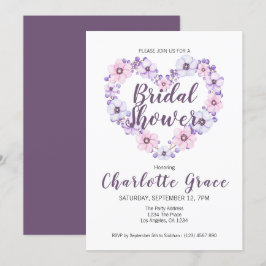 Invitación Bridal Shower Flower Heart Purple White