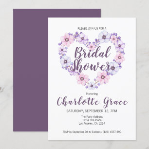 Invitación Bridal Shower Flower Heart Purple White
