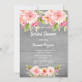 Invitación Bridal Shower flush flor madera gris