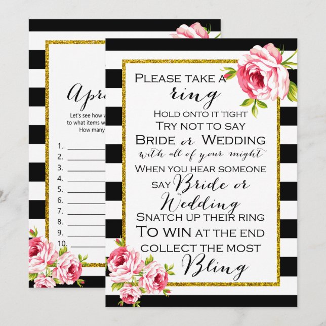 Invitación Bridal Shower Games x2 - Juego de anillos | Delant (Anverso / Reverso)