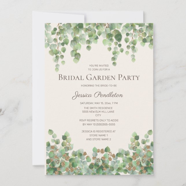 Invitación Bridal Shower Garden Fiesta Eucalyptus Foliage (Anverso)