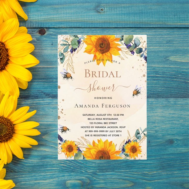 Invitación Bridal Shower girasol bumble abejas eucalipto (Subido por el creador)