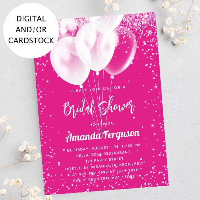 Invitación Bridal Shower globos blancos rosados calientes (Subido por el creador)