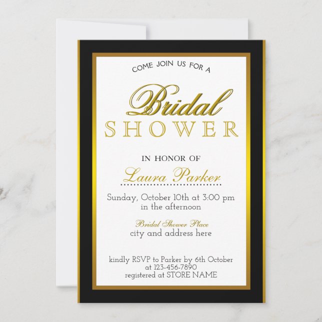 Invitación Bridal Shower Gold Black Card Strike Classic (Anverso)