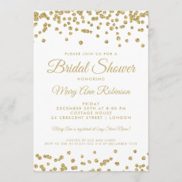Invitación Bridal Shower Gold Faux Purpurina Confetti White