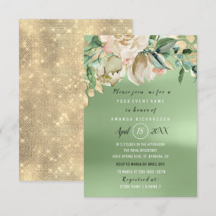 Invitación Bridal Shower Gold Flower Brunch Mint Green