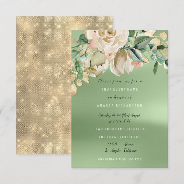 Invitación Bridal Shower Gold Meadow Paint Flores de marfil (Anverso / Reverso)