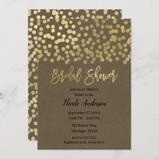 Invitación Bridal Shower Gold Moda moderna Rústica Kraft (Anverso / Reverso)