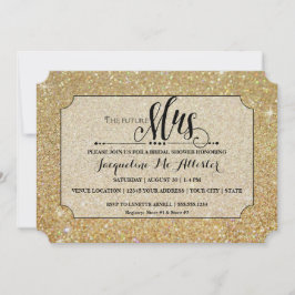 Invitación Bridal Shower Gold Purpurina Futuro Sra. Ticket