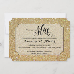 Invitación Bridal Shower Gold Purpurina Futuro Sra. Ticket