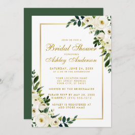 Invitación Bridal Shower Gold Watercolor Green Floral Invitac